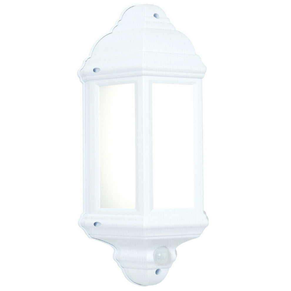 IP44 Outdoor Wall Light Matt White Frosted Traditional Lantern PIR Motion Lamp