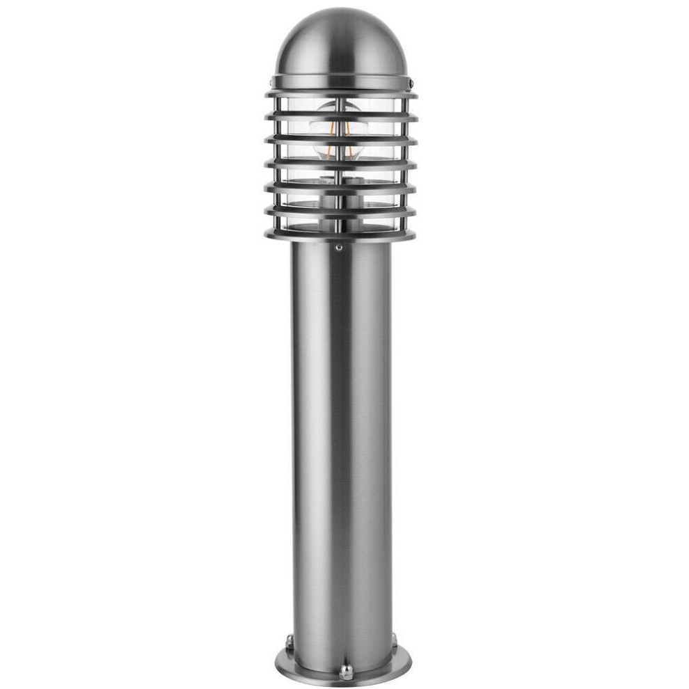 Loops Outdoor Post Bollard Polished Steel Vandal Proof External Pathway Lamp Light