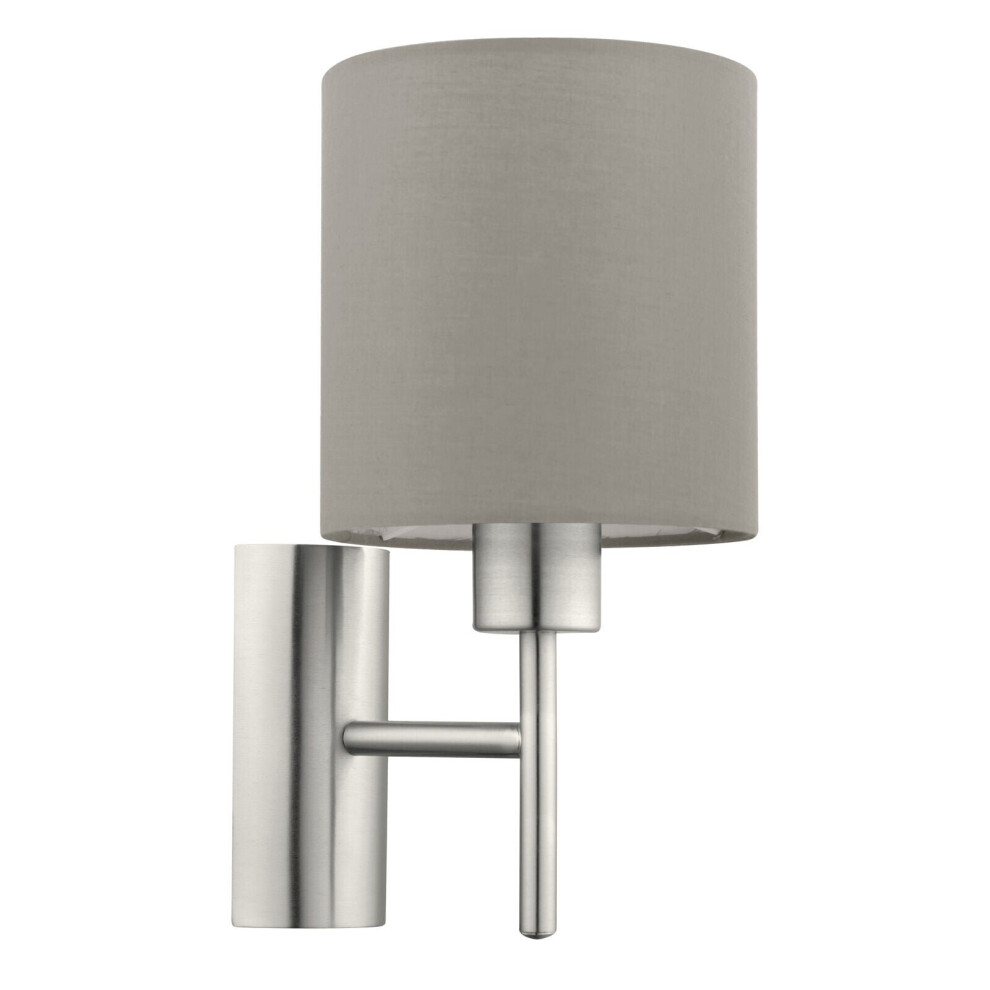 Wall Light Colour Satin Nickel Shade Taupe Fabric Rocker Switch Bulb E27 1x60W