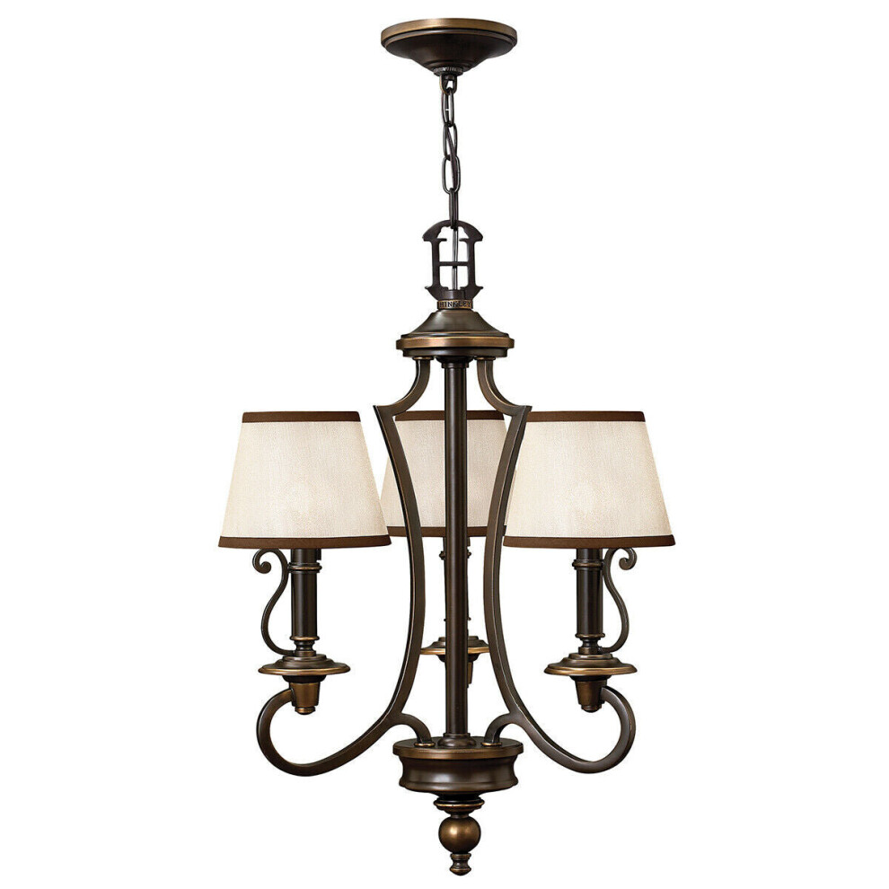 Loops 3 Bulb Chandelier Hanging Pendant Olde Led E14 60W Bulb Light/Bronze