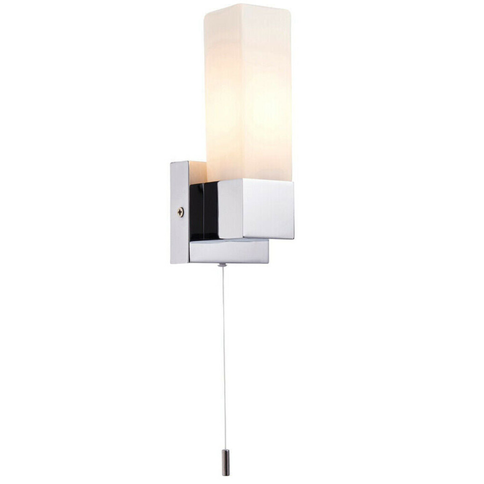 IP44 Bathroom Wall Light Chrome & Frosted Glass Modern Rectangle Fitting Lamp