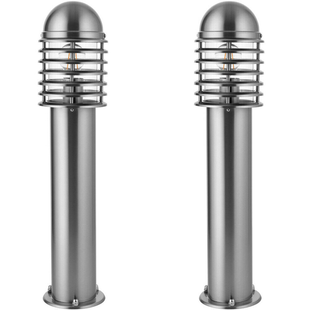 Loops 2 Pack Outdoor Post Bollard Polished Steel Vandal Proof External Pathway Light