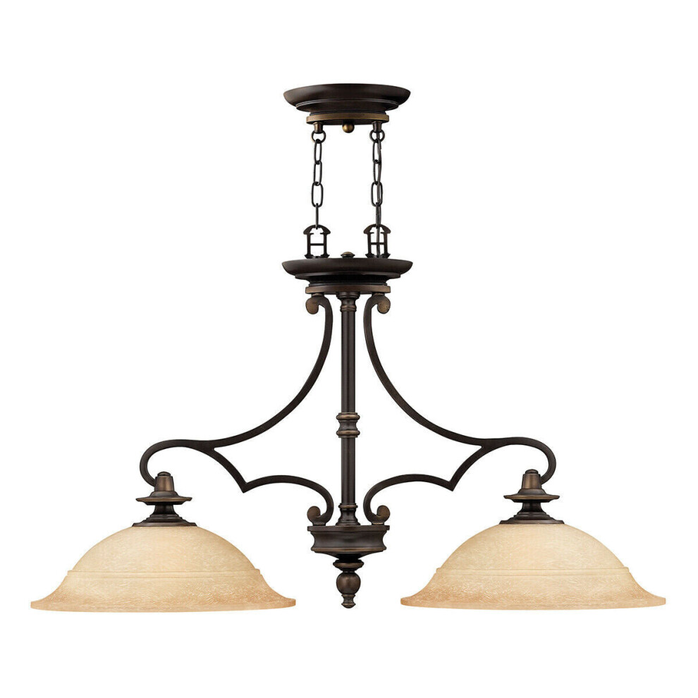 Loops 2 Bulb Chandelier Hanging Pendant Olde Led E27 60W Bulb Light/Bronze