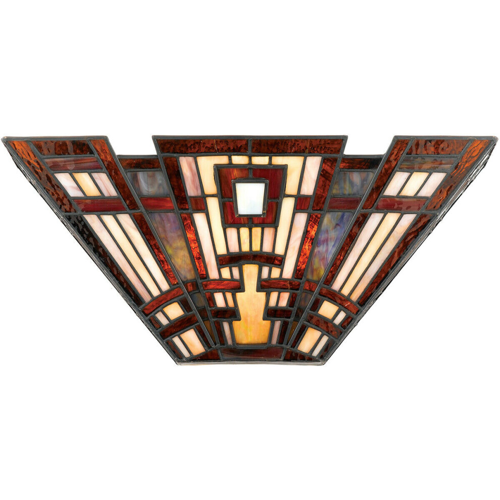 Loops Twin Wall Uplight Tiffany Style Coloured Glass Shade Valiant Bronze Led E14 60W