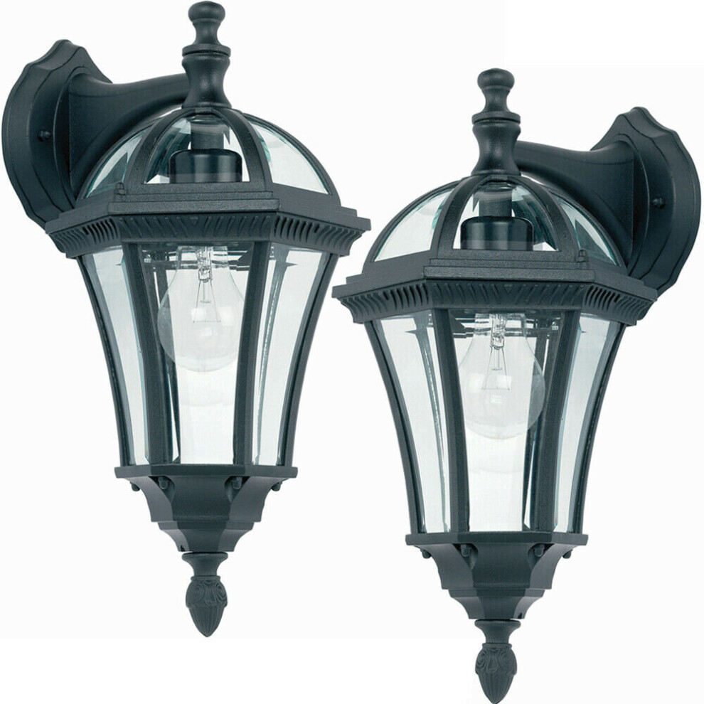 Loops 2 Pack Ip44 Outdoor Wall Matt & Glass Lantern Down Porch Path Lamp Light/Black