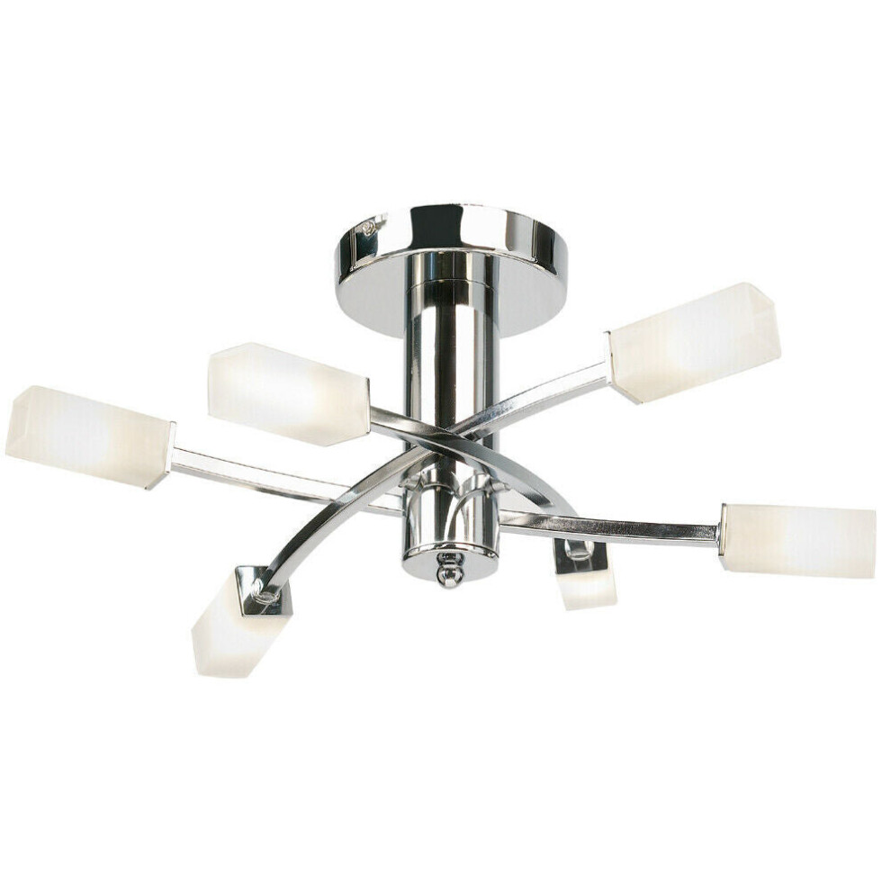 Loops Semi Flush Ceiling Chrome & Glass 6 Bulb Square Shade Dimmable Pendant Light