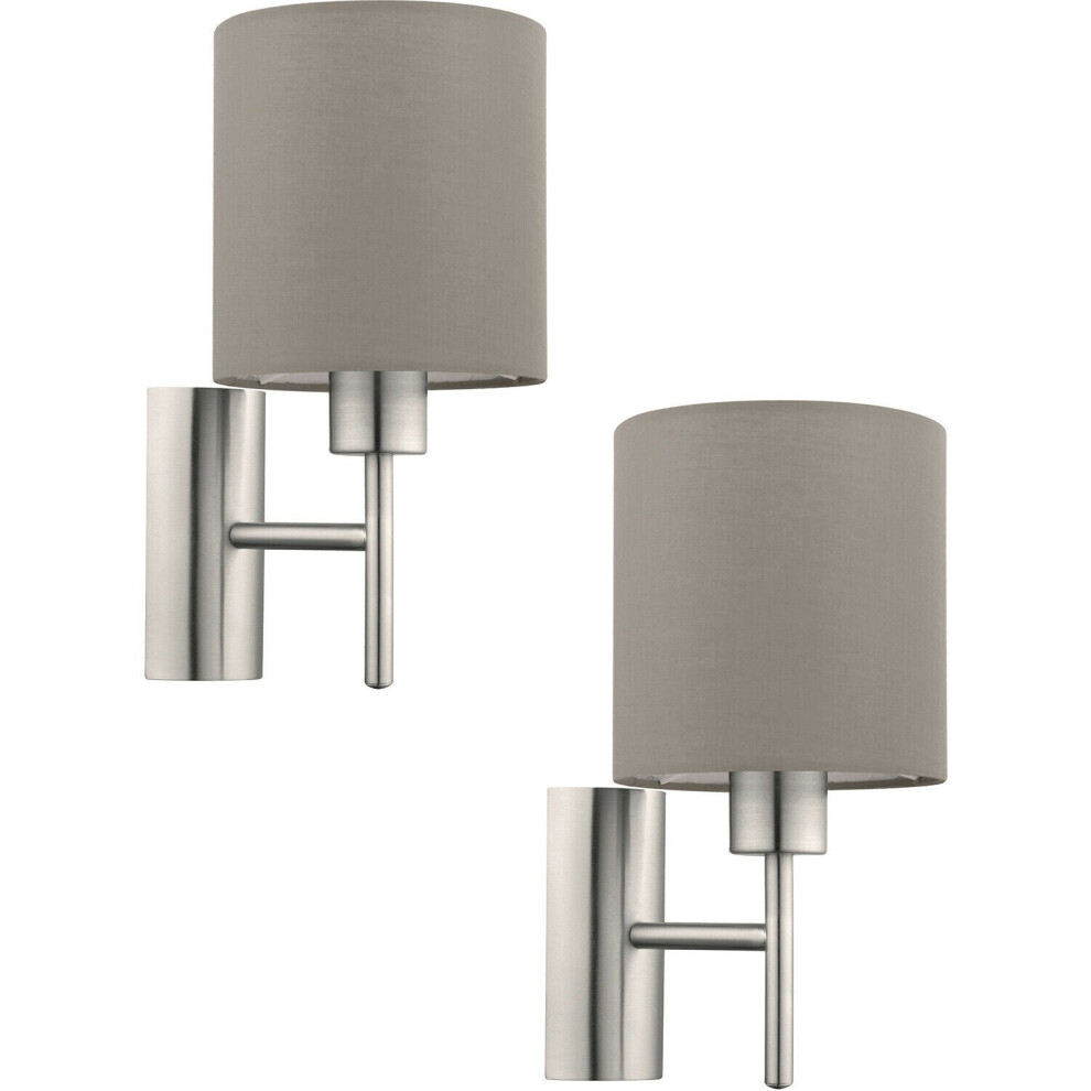 Loops 2 Pack Wall Light Colour Satin Nickel Shade Taupe Fabric Rocker Switch E27 60W
