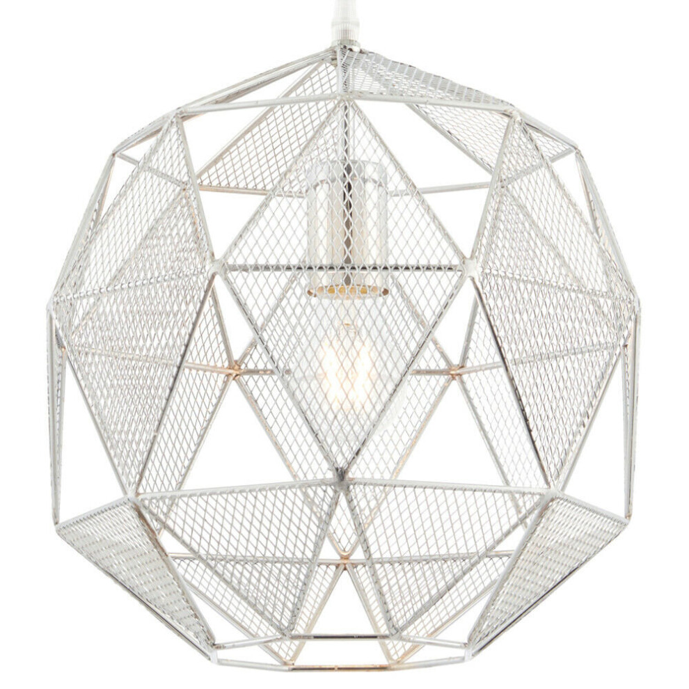 Hanging Ceiling Pendant Light CHROME Geometric Lamp Shade Bulb Holder Fitting