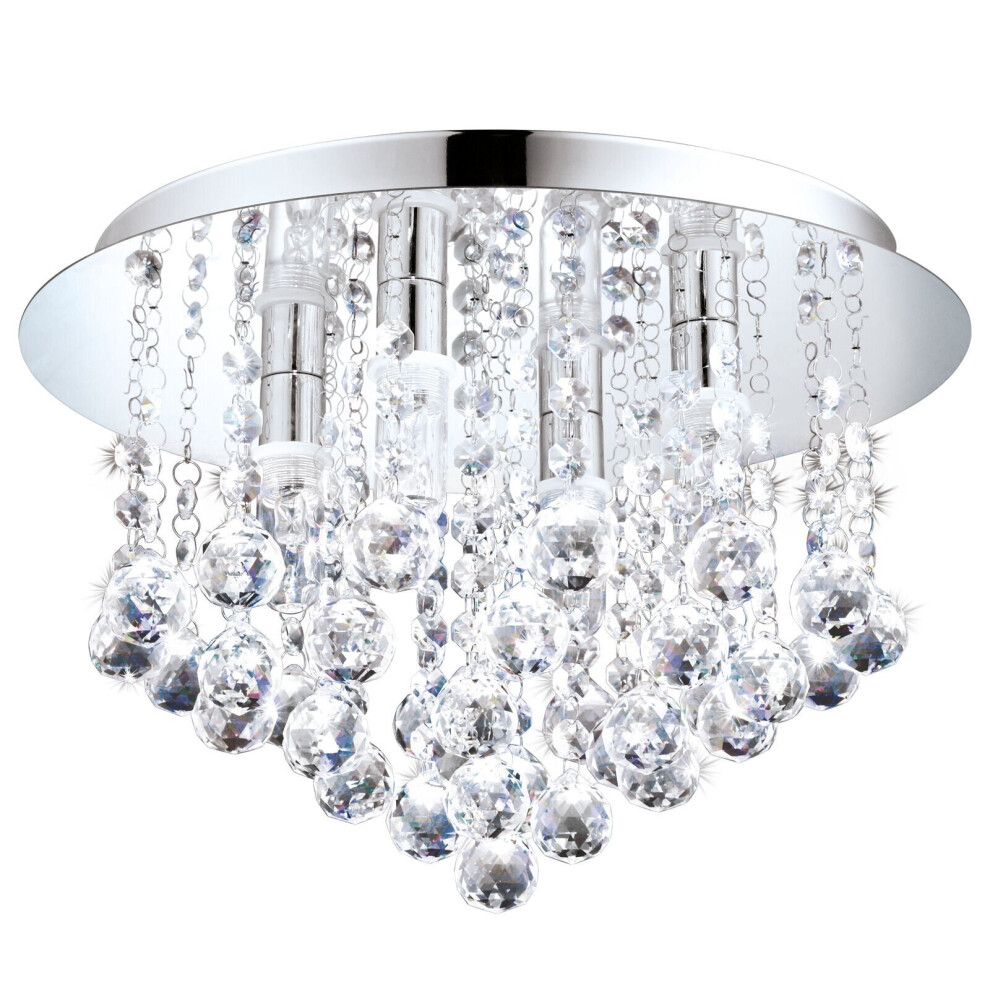 Flush Ceiling Light IP44 Bathroom Colour Chrome Shade Clear Crystal Bulb G9 4x3W