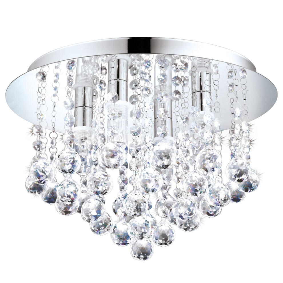 Loops Flush Ceiling Ip44 Bathroom Colour Chrome Shade Clear Crystal Bulb G9 4X3w Light