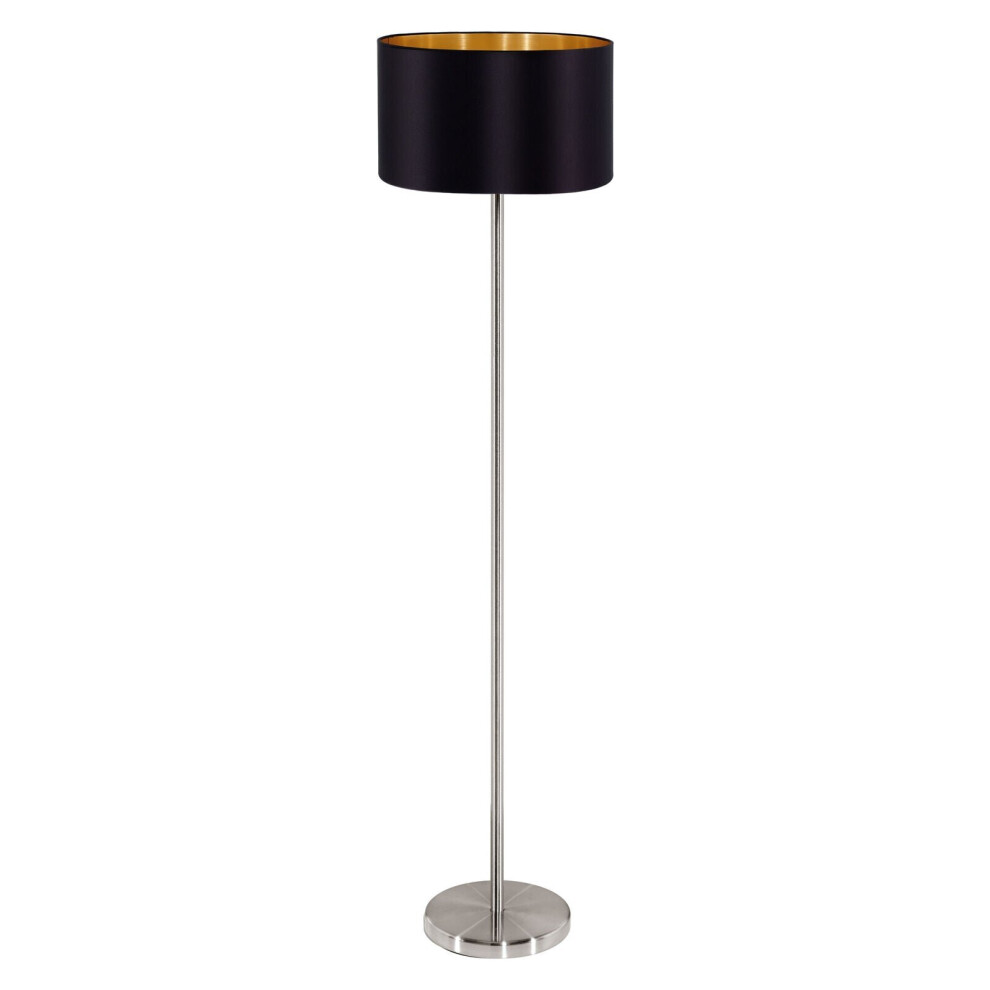 Floor Lamp Light Satin Nickel Shade Black Gold Fabric Pedal Switch Bulb E27