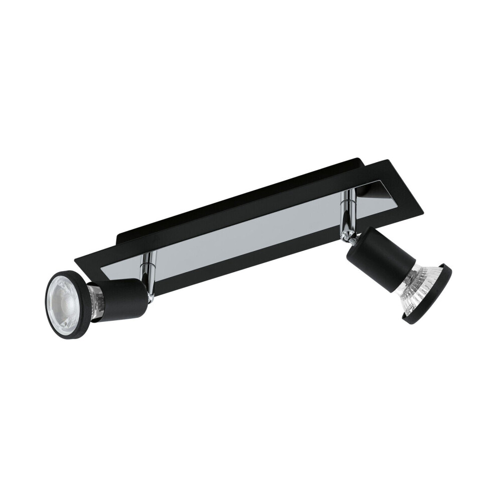 Loops Wall Ceiling 2 Spot Light Colour Black Chrome Shade & Back Plate Bulb Gu10 2X5w