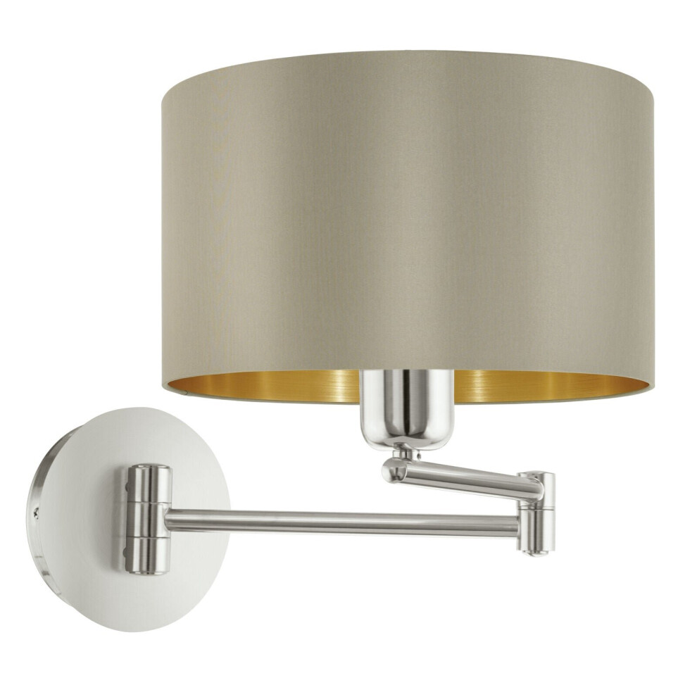 Loops Wall Light Satin Nickel Moveable Stem Shade Taupe Gold Fabric Bulb E27 1X60w