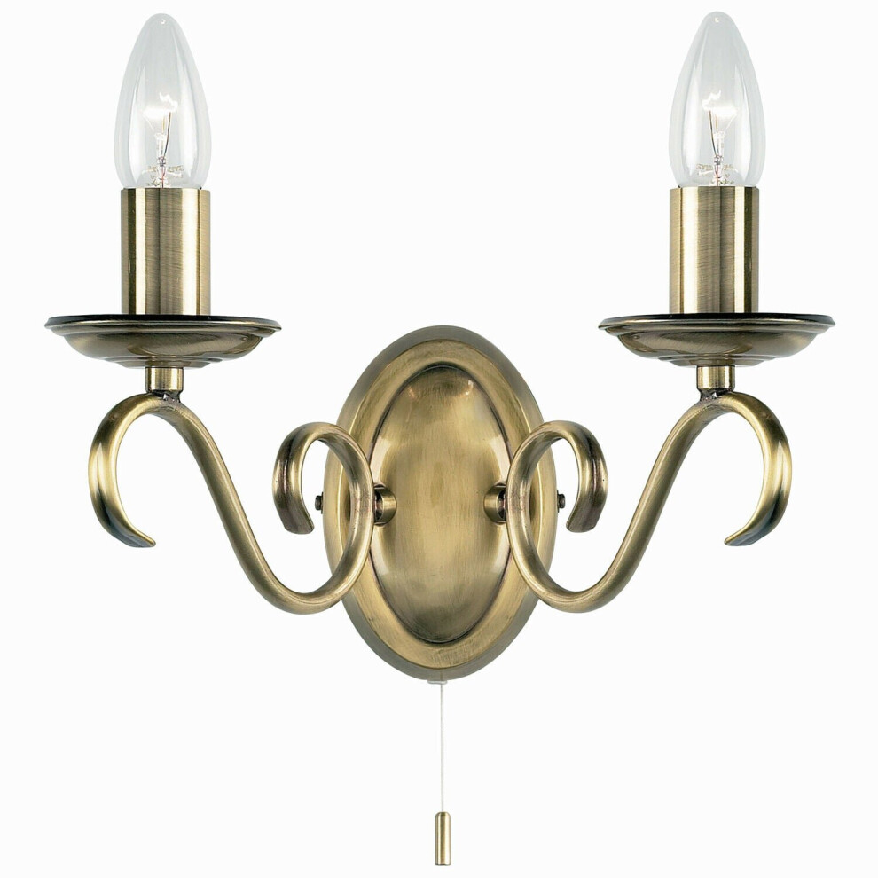 Dimmable LED Twin Wall Light Antique Brass Vintage 2x Bulb Lounge Lamp Lighting