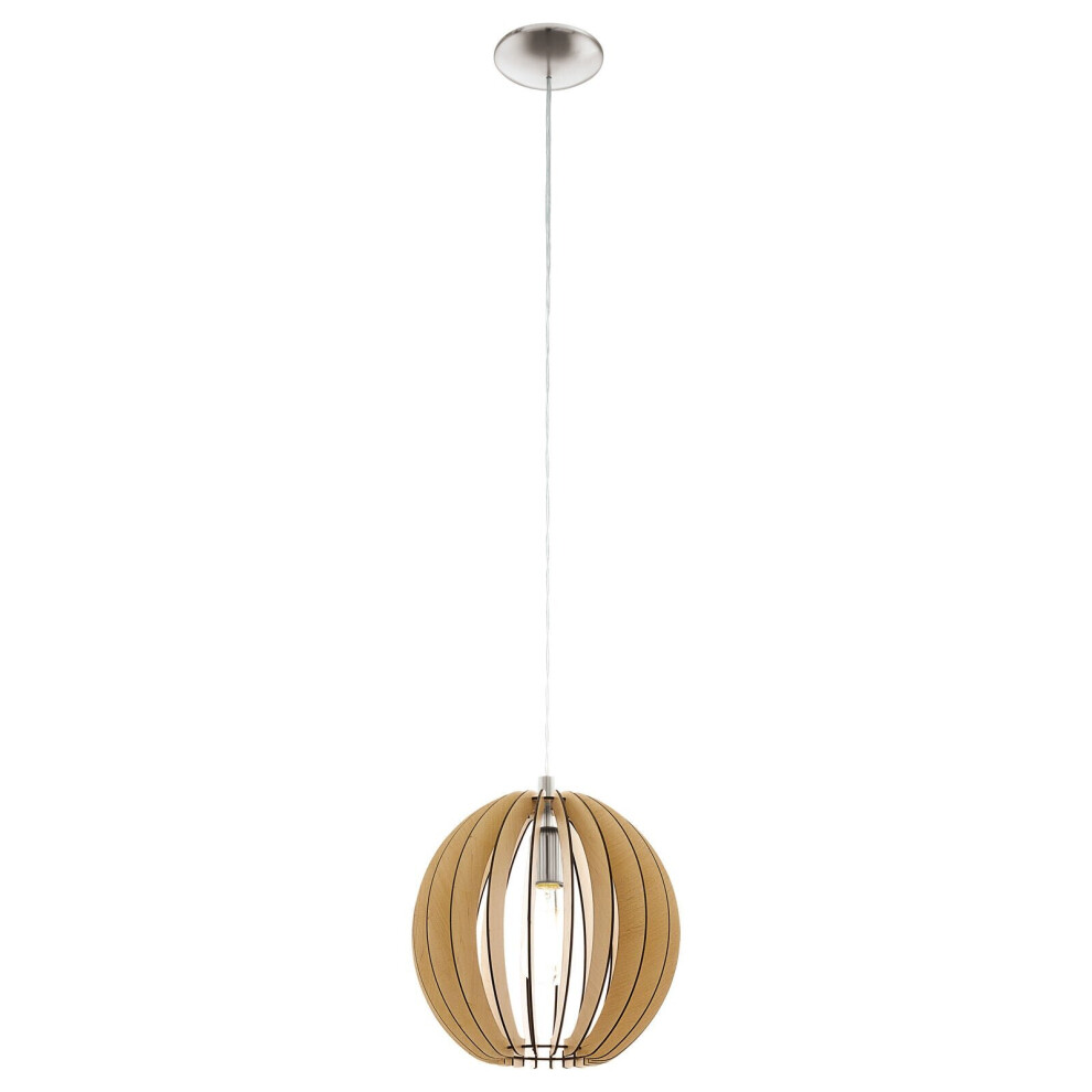 Loops Pendant Ceiling Colour Satin Nickel Shade Maple Wood Small Bulb E27 1X60w Light