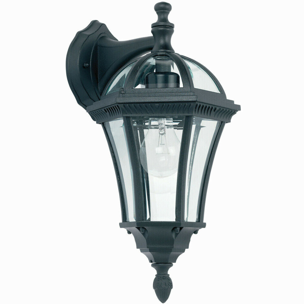 IP44 Outdoor Wall Light Matt Black & Glass Traditional Lantern Down Porch Path