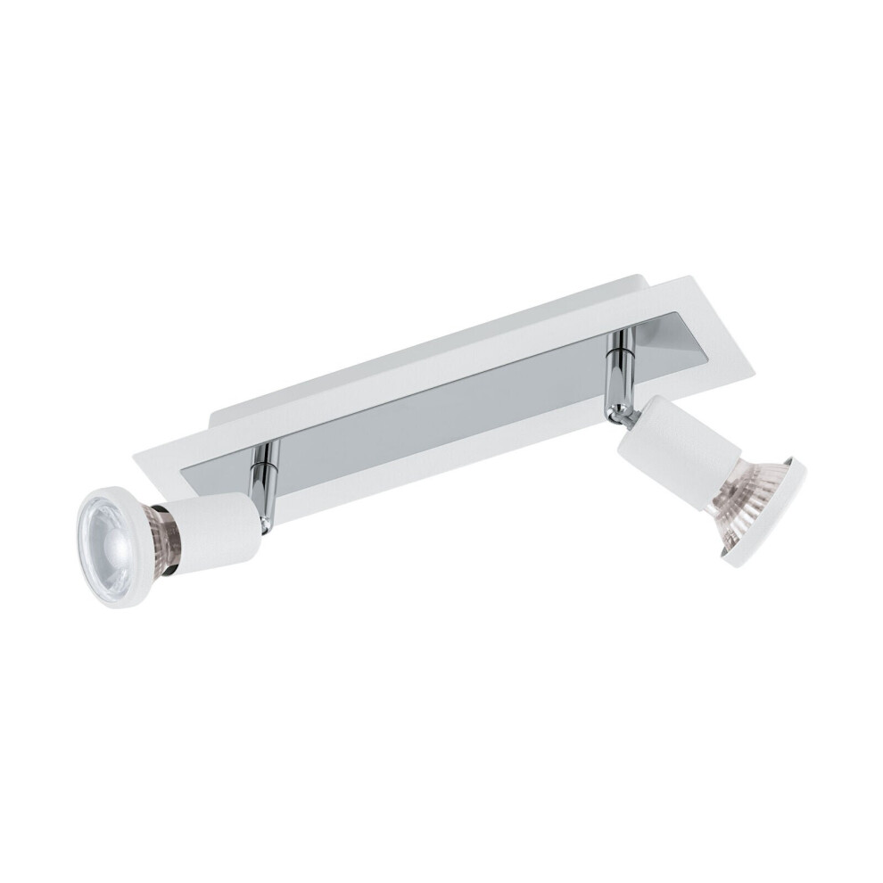 Loops Wall Ceiling 2 Spot Light Colour White Chrome Shade & Back Plate Bulb Gu10 2X5w