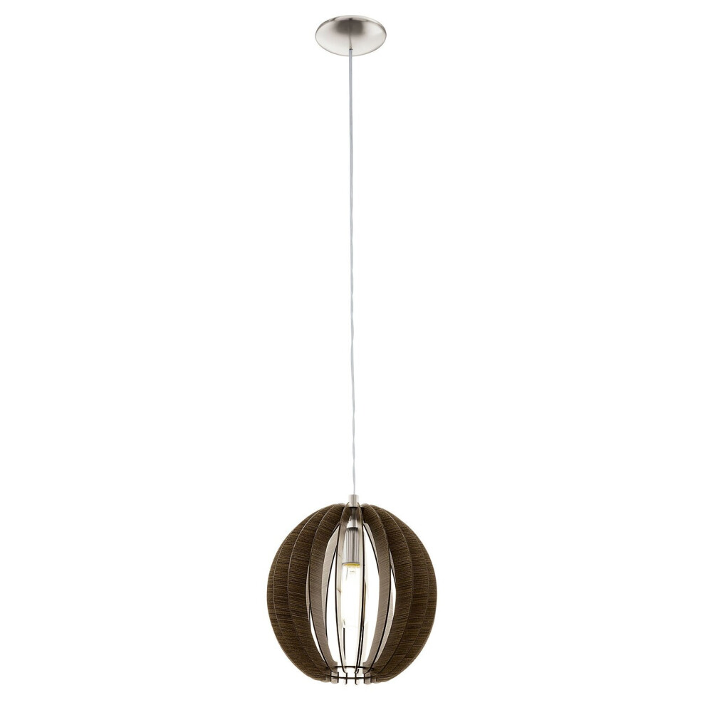 Pendant Ceiling Light Colour Satin Nickel Shade Brown Wood Bulb E27 1x60W