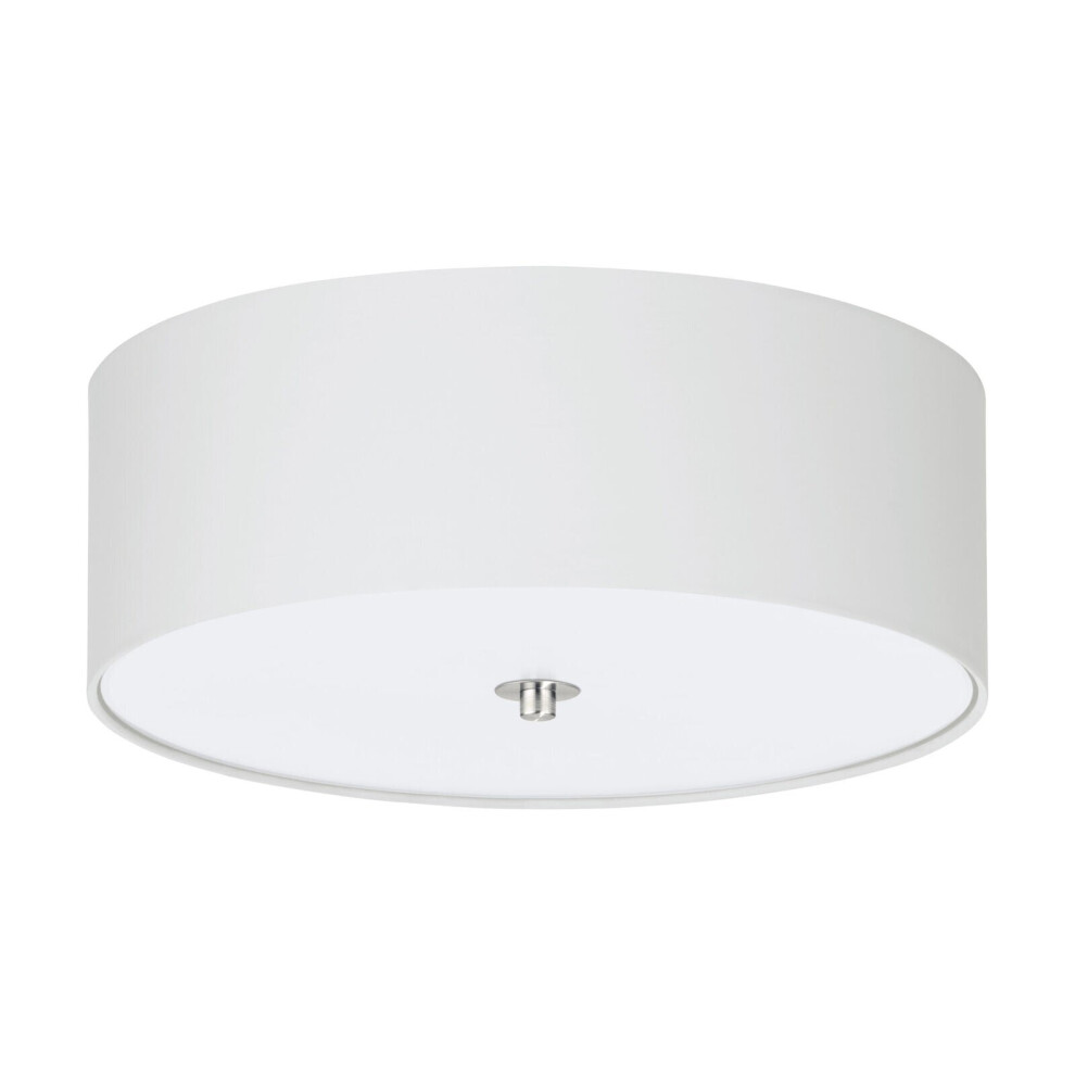 Flush Ceiling Light Colour Satin Nickel Shade White Fabric Glass Bulb E27 3x60W