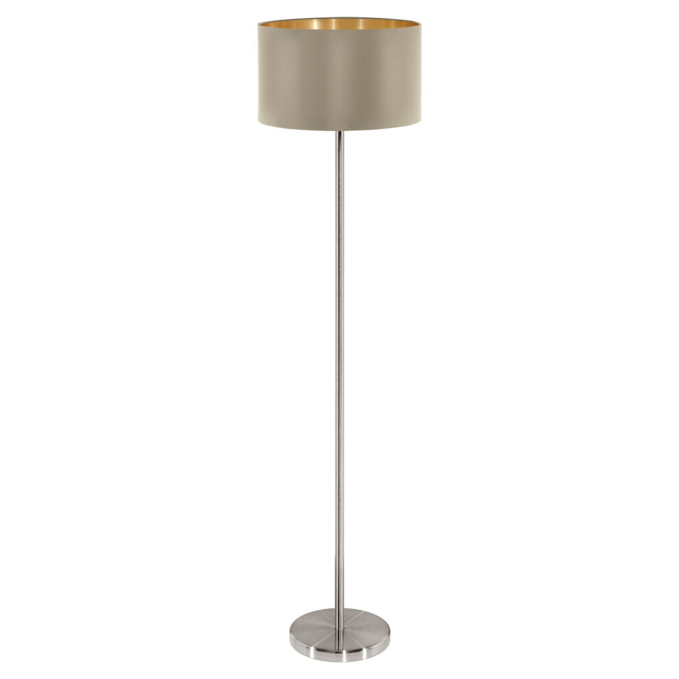 Loops Floor Lamp Satin Nickel Shade Taupe Fabric Pedal Switch Bulb E27 Light/Gold