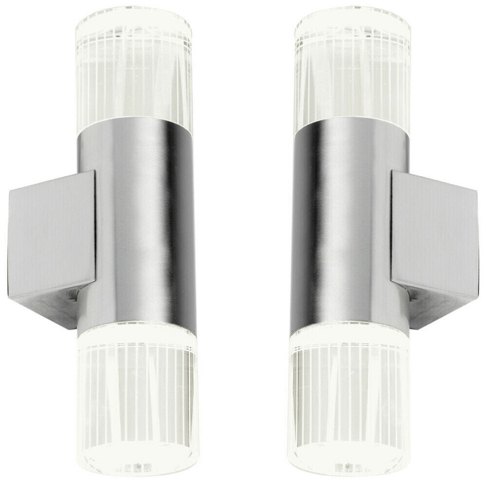 2 PACK IP44 Accent LED Light Steel Double Glass Up Down Wall Lamp Porch Garden
