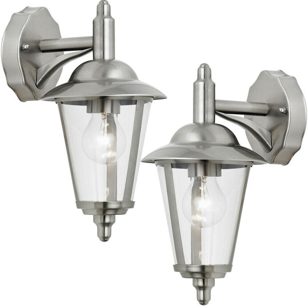 2 PACK IP44 Outdoor Wall Lamp Stainless Steel Traditional Lantern Porch Hang