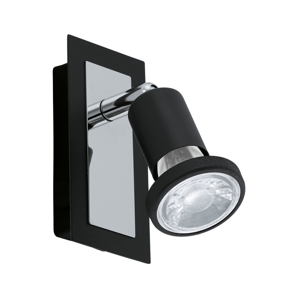 Loops Wall Spot Light Black & Chrome Back Plate & Shade Rocker Switch Bulb Gu10 1X5w