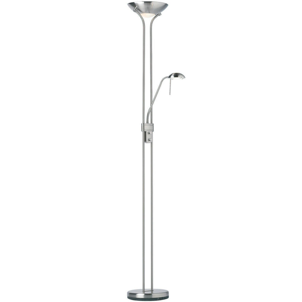 Mother & Child Floor Lamp Satin Chrome 1.8m Twin Light Dimmer Flexible Reading