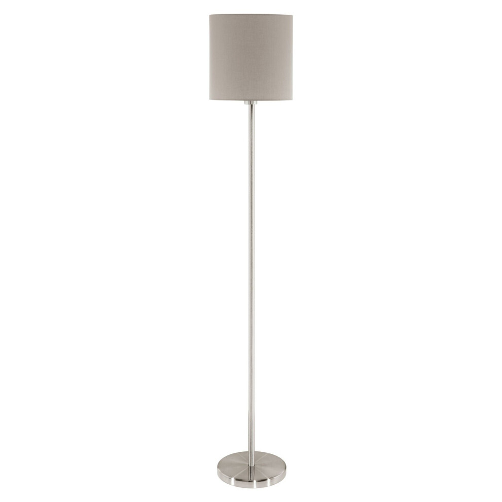 Floor Lamp Light Satin Nickel Shade Taupe Fabric Pedal Switch Bulb E27 1x60W