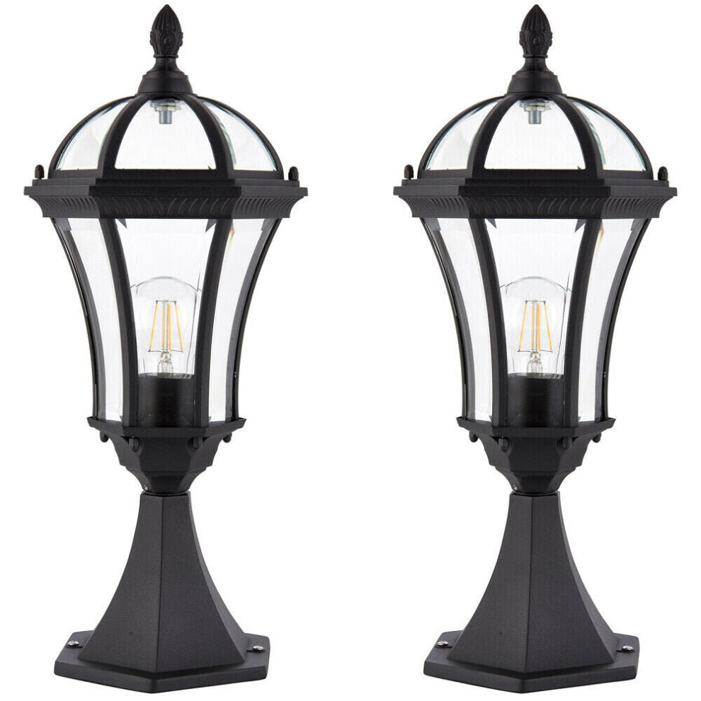 2 PACK Outdoor Post Lantern Light Textured Black Vintage Garden Wall Lamp LED