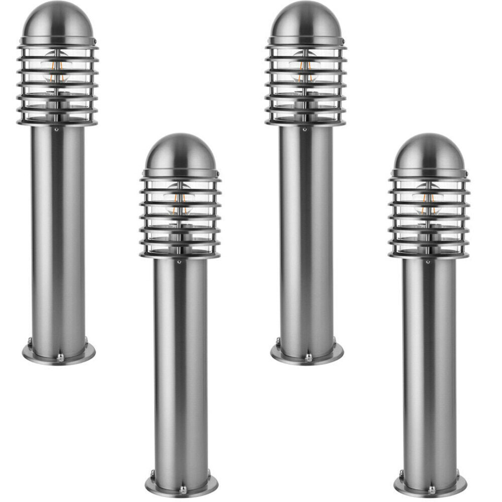 Loops 4 Pack Outdoor Post Bollard Polished Steel Vandal Proof External Pathway Light