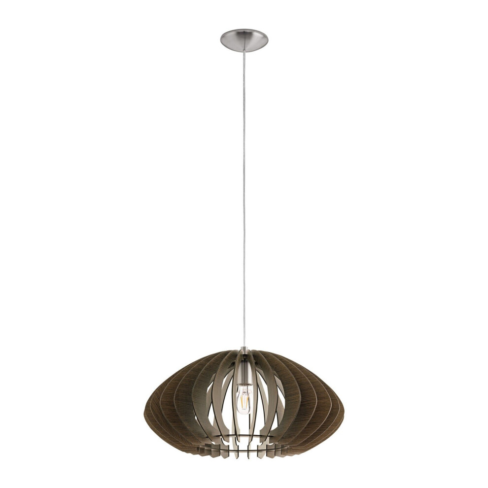 Pendant Ceiling Light Colour Satin Nickel Shade Dark Brown Wood Bulb E27 1x60W