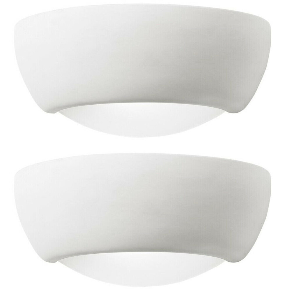 Loops 2 Pack Dimmable Led Wall Unglazed Ceramic Semi Dome Lounge Lamp Fitting Light