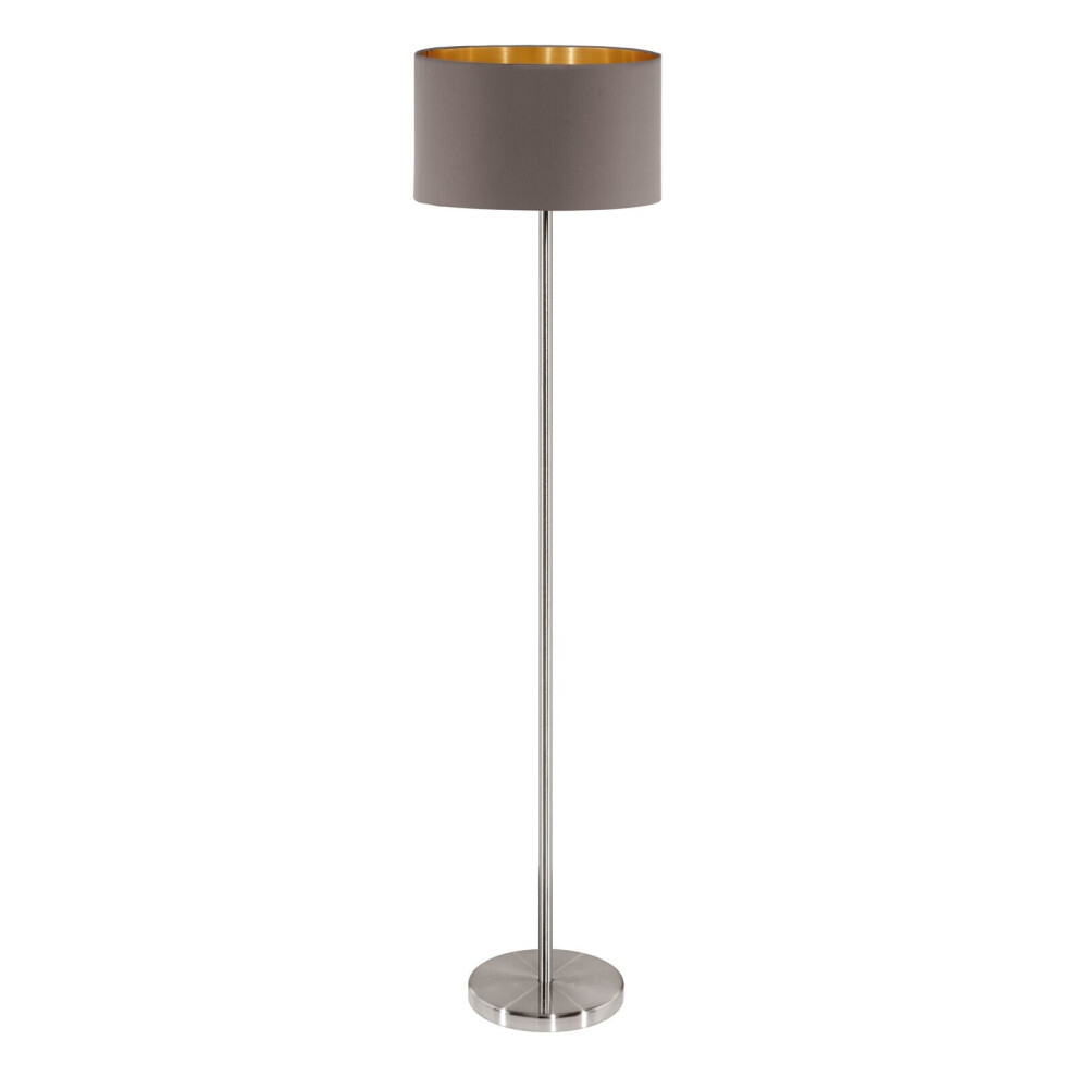 Loops Floor Lamp Satin Nickel Shade Cappuccino Fabric Pedal Switch E27 Light/Gold