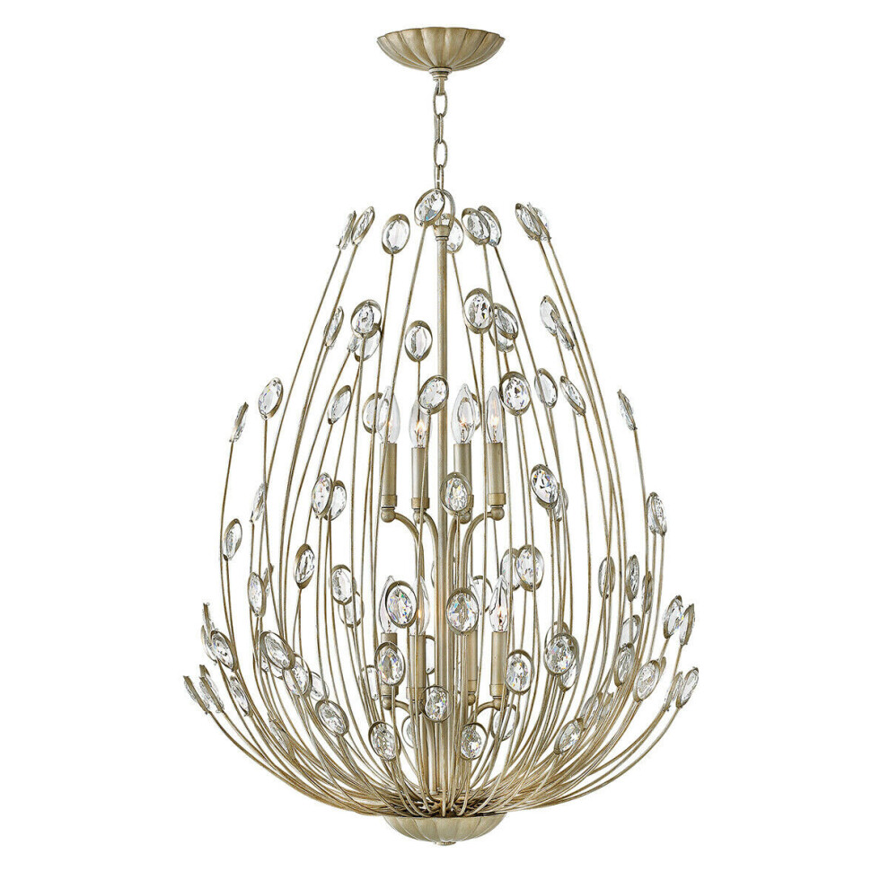 Loops 8 Bulb Chandelier Hanging Pendant Light Silver Leaf Led E14 60W Bulb