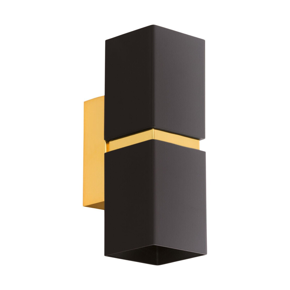 Loops Wall Light Colour Gold Plated Steel Black Square Shape Shade Bulb Gu10 2X3.3w