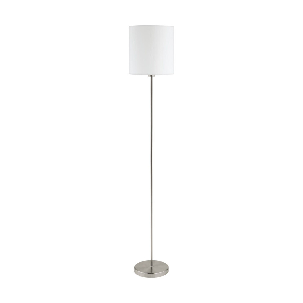 Floor Lamp Light Satin Nickel Shade White Fabric Pedal Switch Bulb E27 1x60W