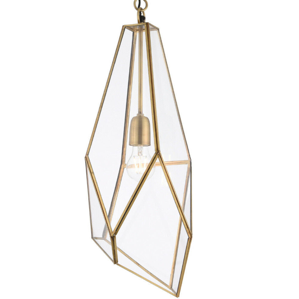 Hanging Ceiling Pendant Light Brass & Glass Shade Modern Lamp Bulb Feature Rose