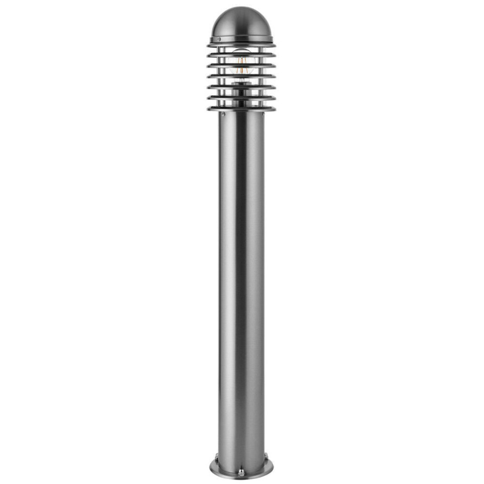 Loops 1M Outdoor Post Bollard Polished Steel Vandal Proof External Pathway Lamp Light