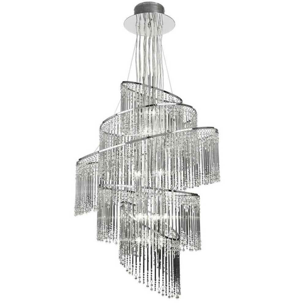 Loops Ceiling Chandelier Pendant Glass & Chrome 24X Bulb Feature Lamp Holder Light