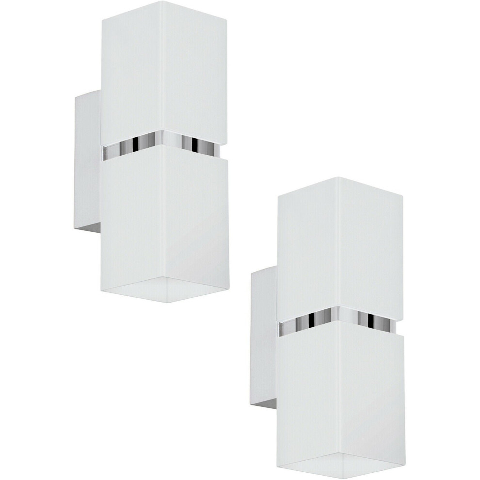 Loops 2 Pack Wall Light Colour Chrome Plated Steel White Square Shape Shade Gu10 3.3W