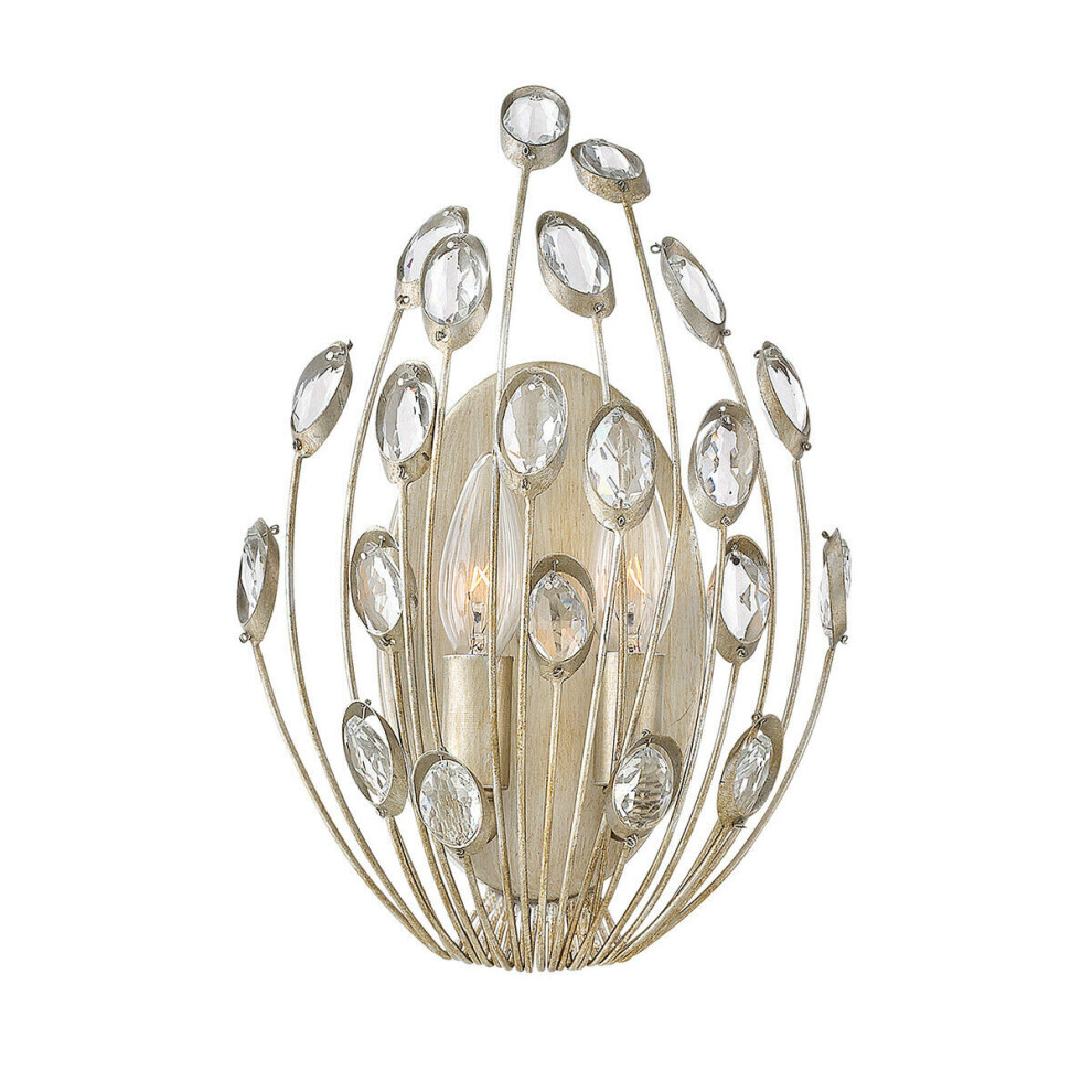 Loops Twin Wall Light Faceted Clear Crystal Embellishment Silver Leaf Led E14 60W