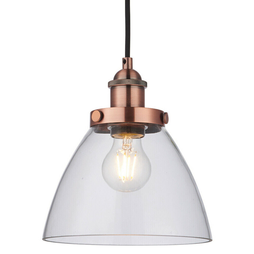 Hanging Ceiling Pendant Light COPPER & GLASS Shade Industrial Lamp Bulb Holder