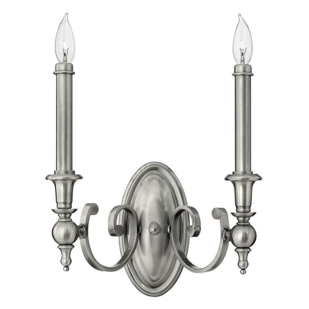Twin Wall Light Tall Candle Sleeve Finials & Ball Shape Nickel LED E14 60W