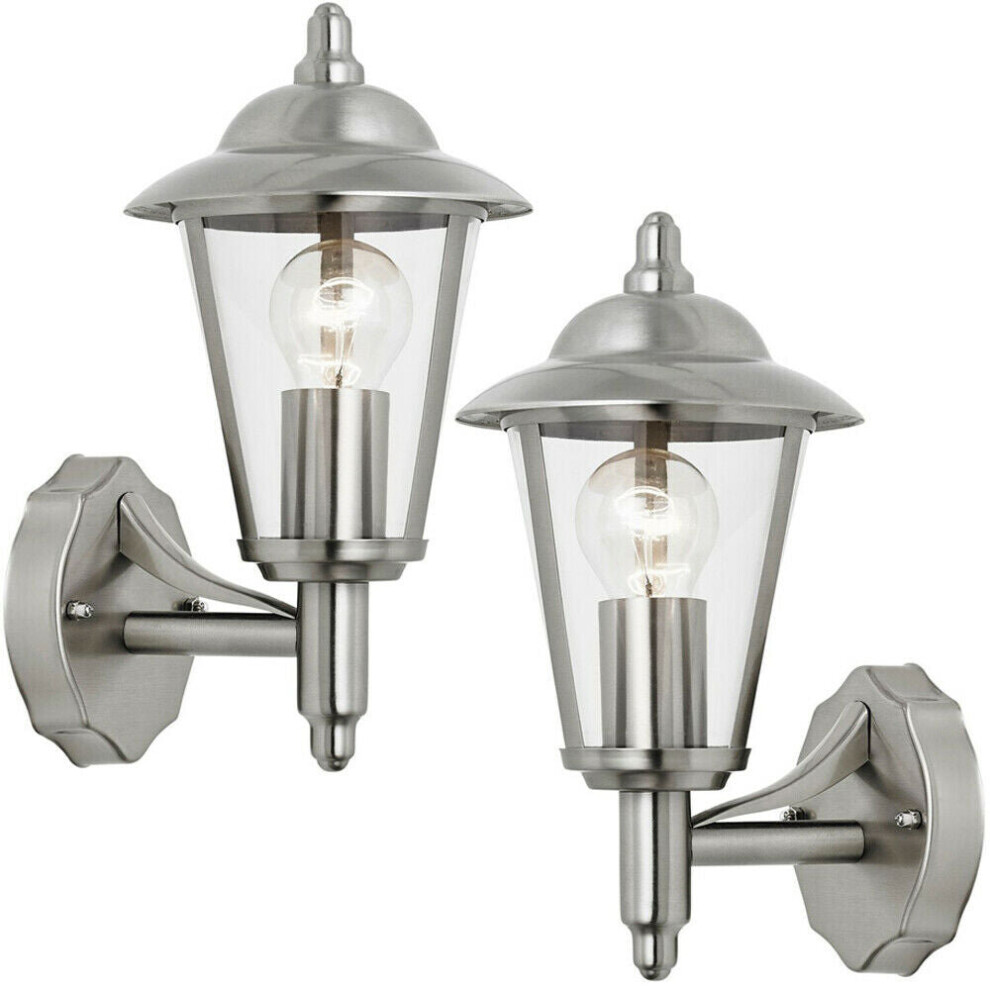 Loops 2 Pack Ip44 Outdoor Wall Lamp Stainless Steel Traditional Lantern Porch Uplight
