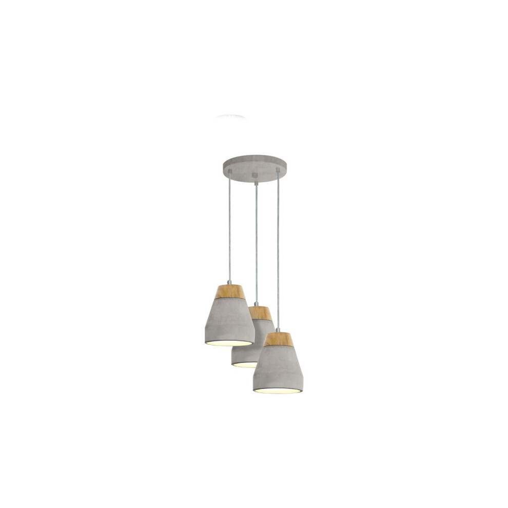 Loops Pendant 3 Bulb Ceiling Shade Wood Concrete Bulb E27 3X60w Light/Brown/Grey