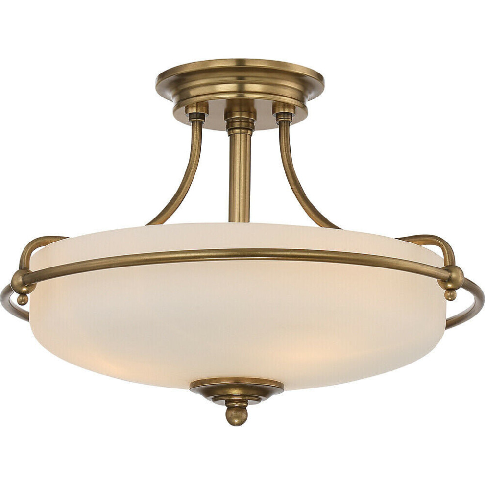 Loops 3 Bulb Semi Flush Weathered Brass Led E27 100W Bulb Light