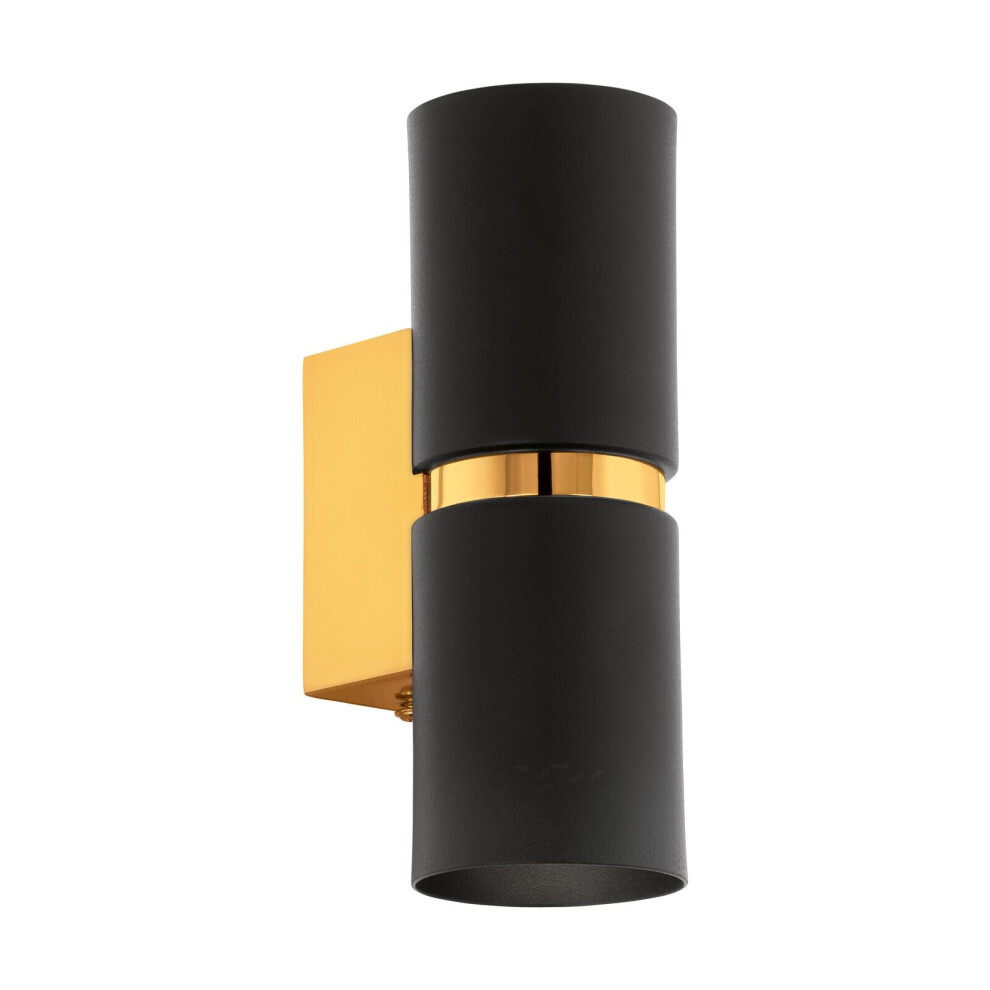 Wall Light 2 x Black Shades Gold Banding & Back Plate Bulb GU10 2x3.3W Included