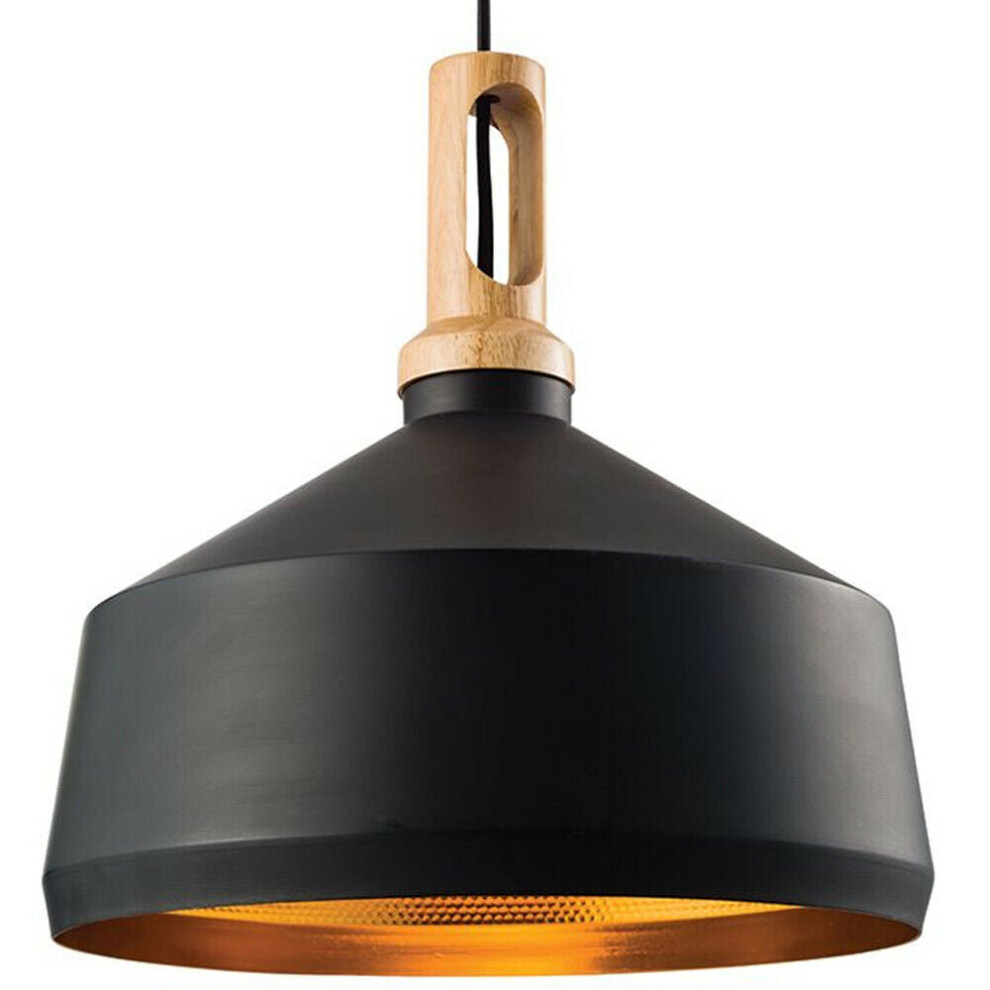 Hanging Ceiling Pendant Light MATT BLACK WOOD Shade Industrial Lamp Bulb Holder