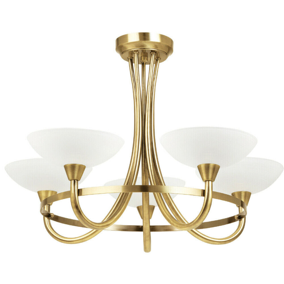 Loops Semi Flush Ceiling Antique Brass & 5 Bulb Hanging Pendant Lamp Shade Light/White